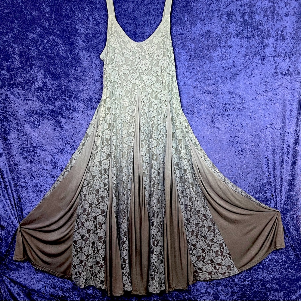 Indigo Thread Company, Lace Panel Dress, ombré light mint to deep sage, large